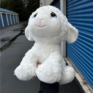 Aurora Baby 15” White Sheep Lamb Plush Rosebud Fur Embroidered Eyes EUC